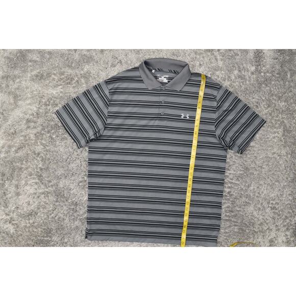 Under Armour Men's XL Gray Polo Shirt 100% Polyester Loose Heatgear Striped - Picture 6 of 6